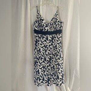 Ann Taylor Navy and Cream Floral Midi Dress Silk coastal